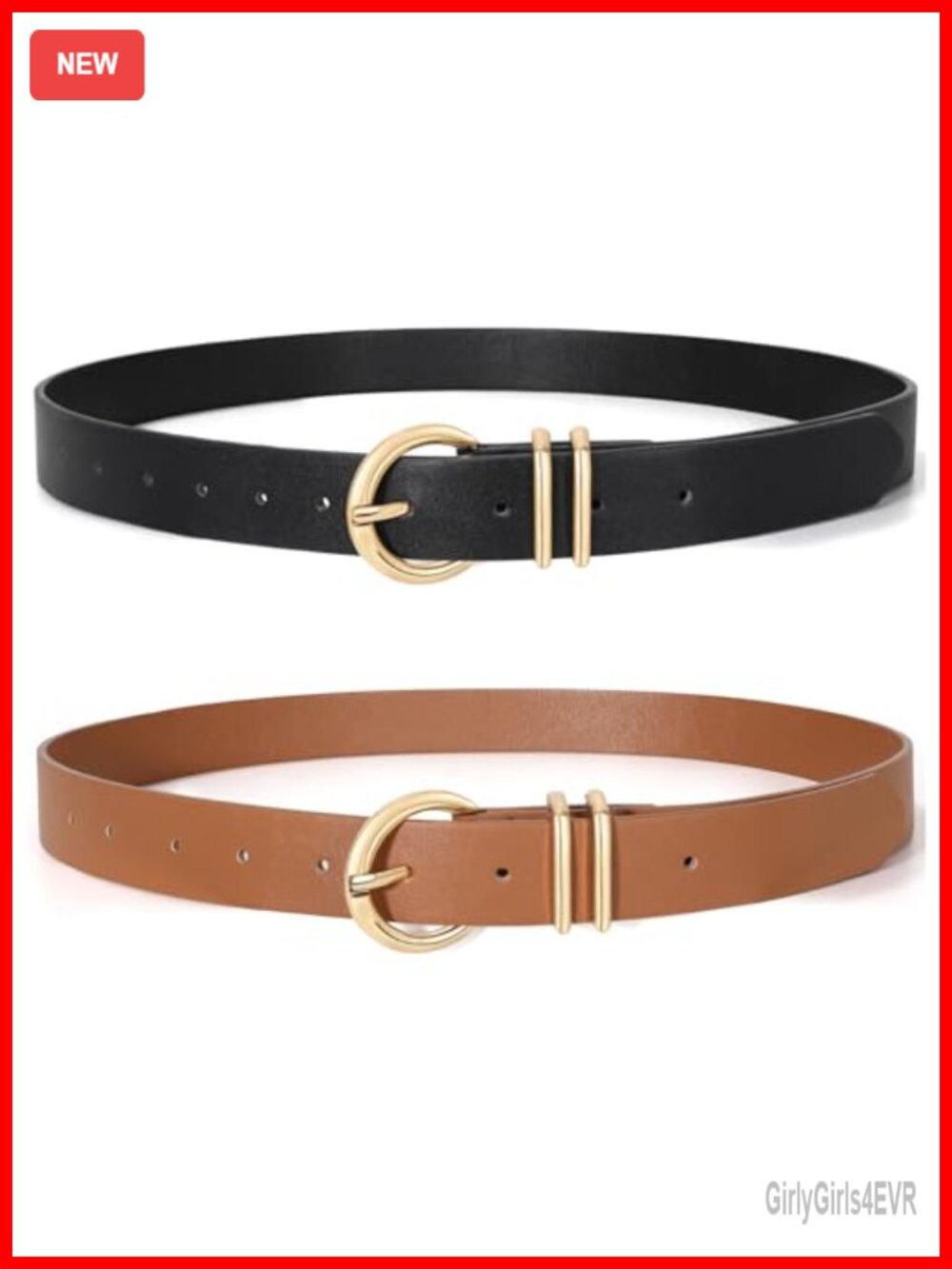 2 Pack Womens Faux Leather Belt Set with Gold Buckle Plus Size